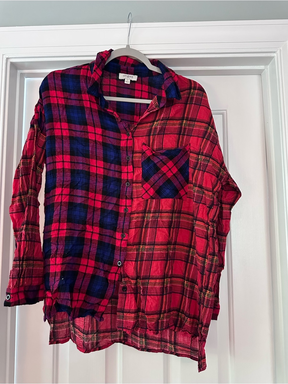 Umgee Mixed Plaid Button Down Shirt Small